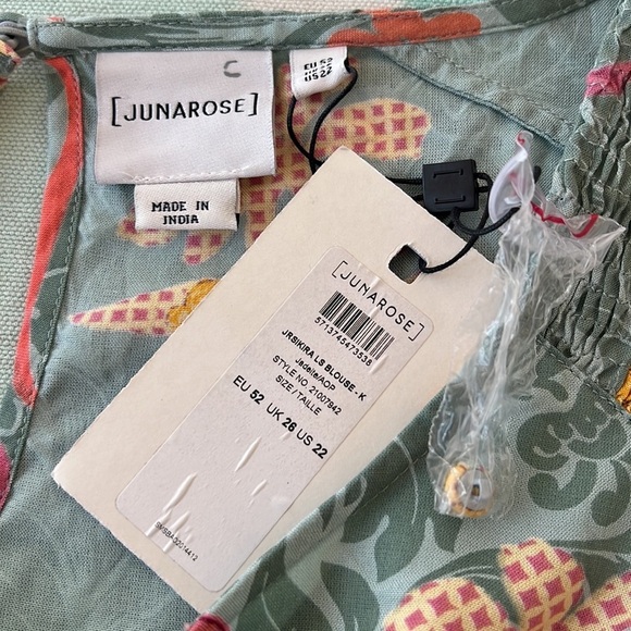 Junarose Floral Print Shirring Detail Sikira Long Sleeve Blouse Top NWT - Picture 9 of 11